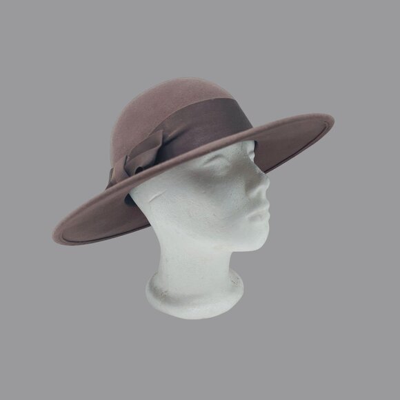 Vintage Adolfo II Hat Felt Brown Wide Brim Felt Bow - Picture 1 of 10